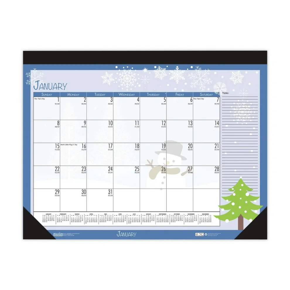 House of Doolittle 18.5 in. x 13 in. 12-Month (Jan-Dec) 2026 Recycled Desk Pad Calendar - Illustrated Seasons Artwork/Black Binding/Corners