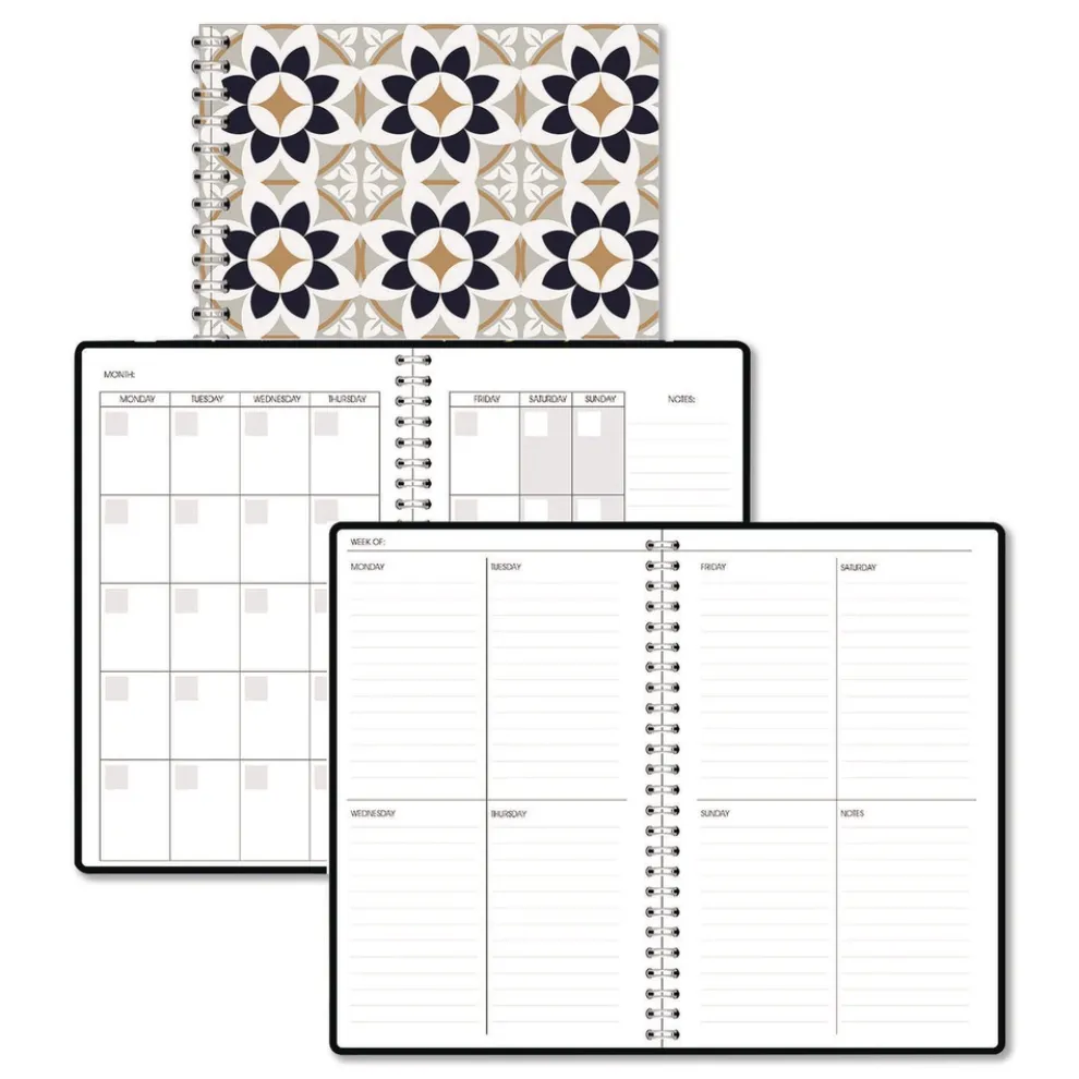 House of Doolittle Recycled Non-Dated Monthly/Weekly Flower Tiles Planner - Tan/Black/White Cover