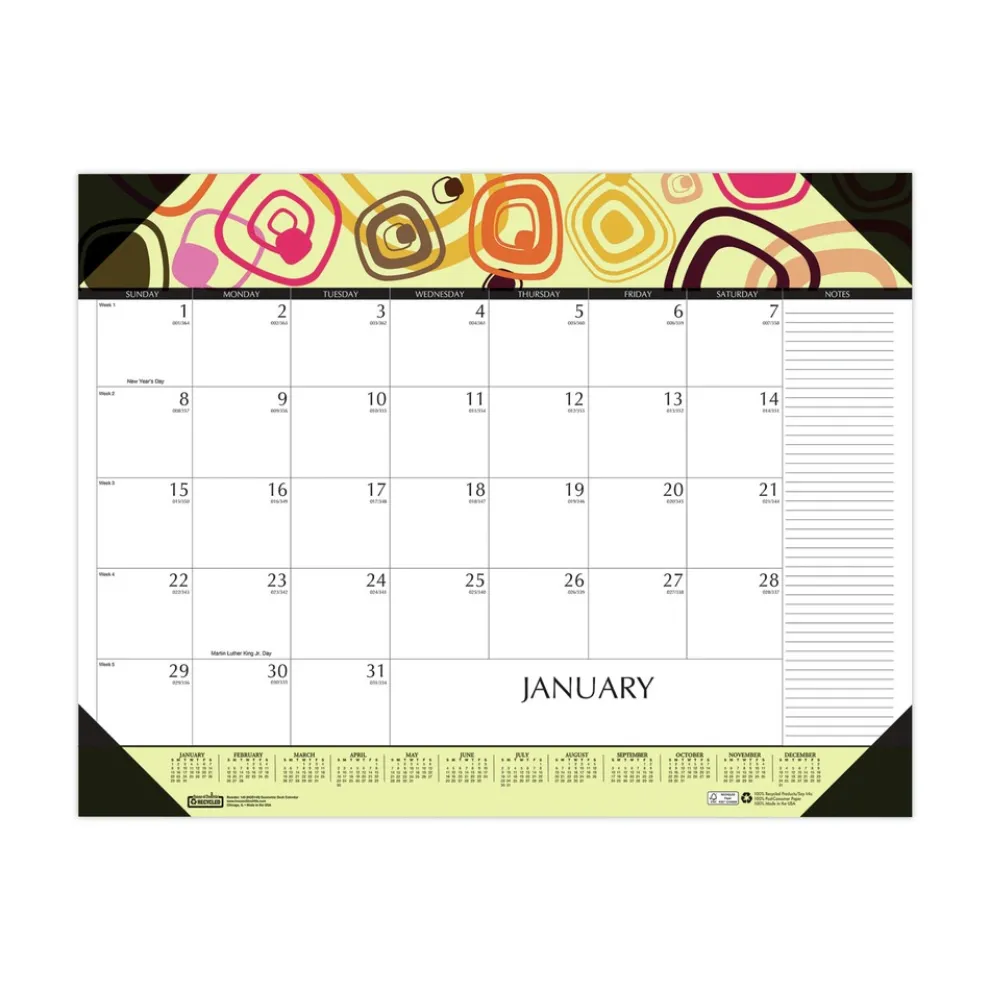 House of Doolittle 22 in. x 17 in. 12-Month Jan-Dec 2026 Recycled Desk Pad Calendar - Geometric Artwork/White Sheets/Black Binding/Corners