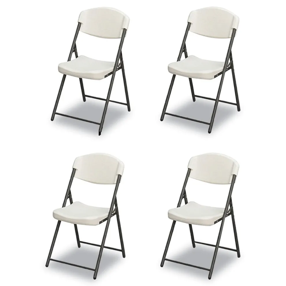 Iceberg Rough n Ready 18 in. Seat Height Commercial Folding Chair Supports Up to 350 lb - Platinum Granite Seat/Back/Black Base (4/Pack)
