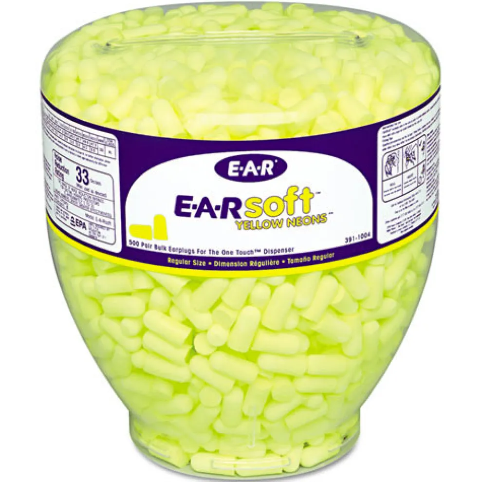 3M E-A-Rsoft Cordless Neon Tapered Earplug Refill - Yellow (500/Box)