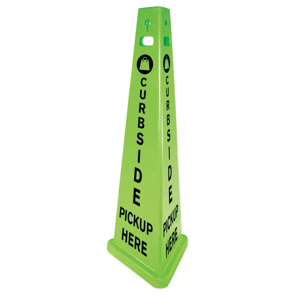 Impact 14.75 in. x 12.7 in. x 40 in. TriVu 3-Sided Curbside Pickup Here Plastic Sign - Fluorescent Green