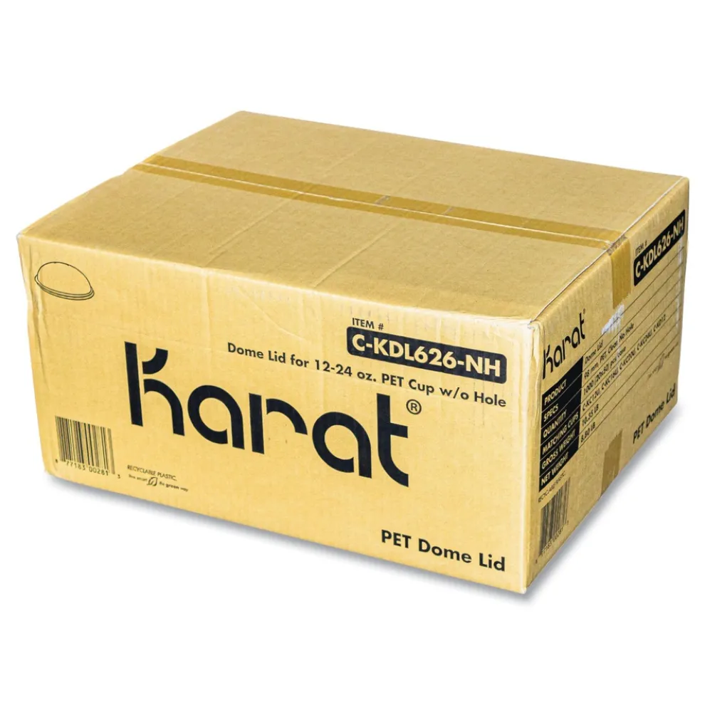 Karat 12 oz. to 24 oz. Cold Cup No Hole Dome PET Plastic Lids - Clear (1000/Carton)