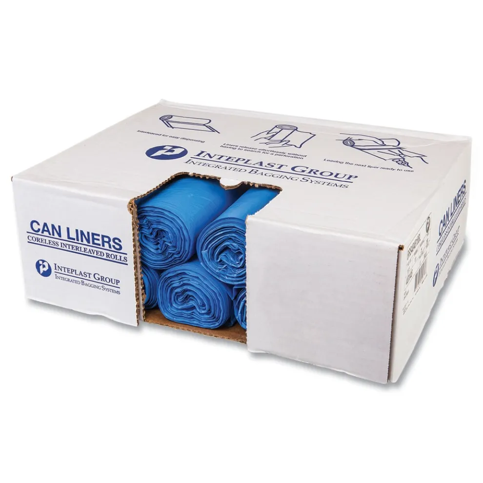 Inteplast Group 60 Gallon 18 mic 40 in. x 48 in. High-Density Commercial Can Liners - Blue (200/Carton)