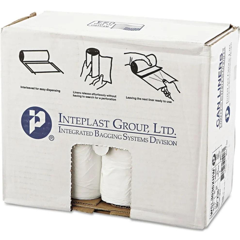 Inteplast Group 30 Gallon.8 mil 30 in. x 36 in. Low Density Can Liner - White (200/Carton)