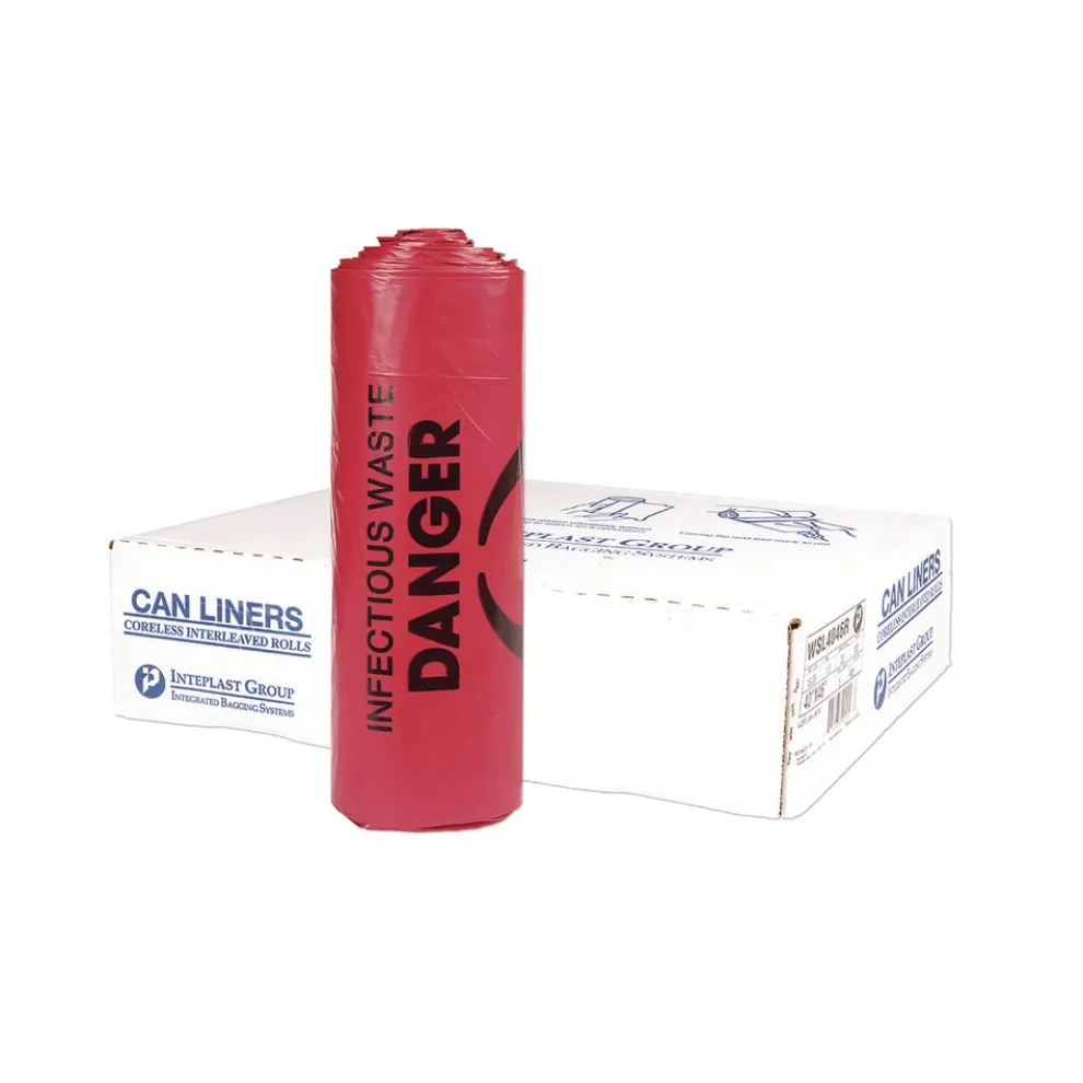 Inteplast Group 33 gal. 1.3 mil 33 in. x 39 in. Institutional Low-Density Can Liners - Red (25 Bags/Roll, 6 Rolls/Carton)