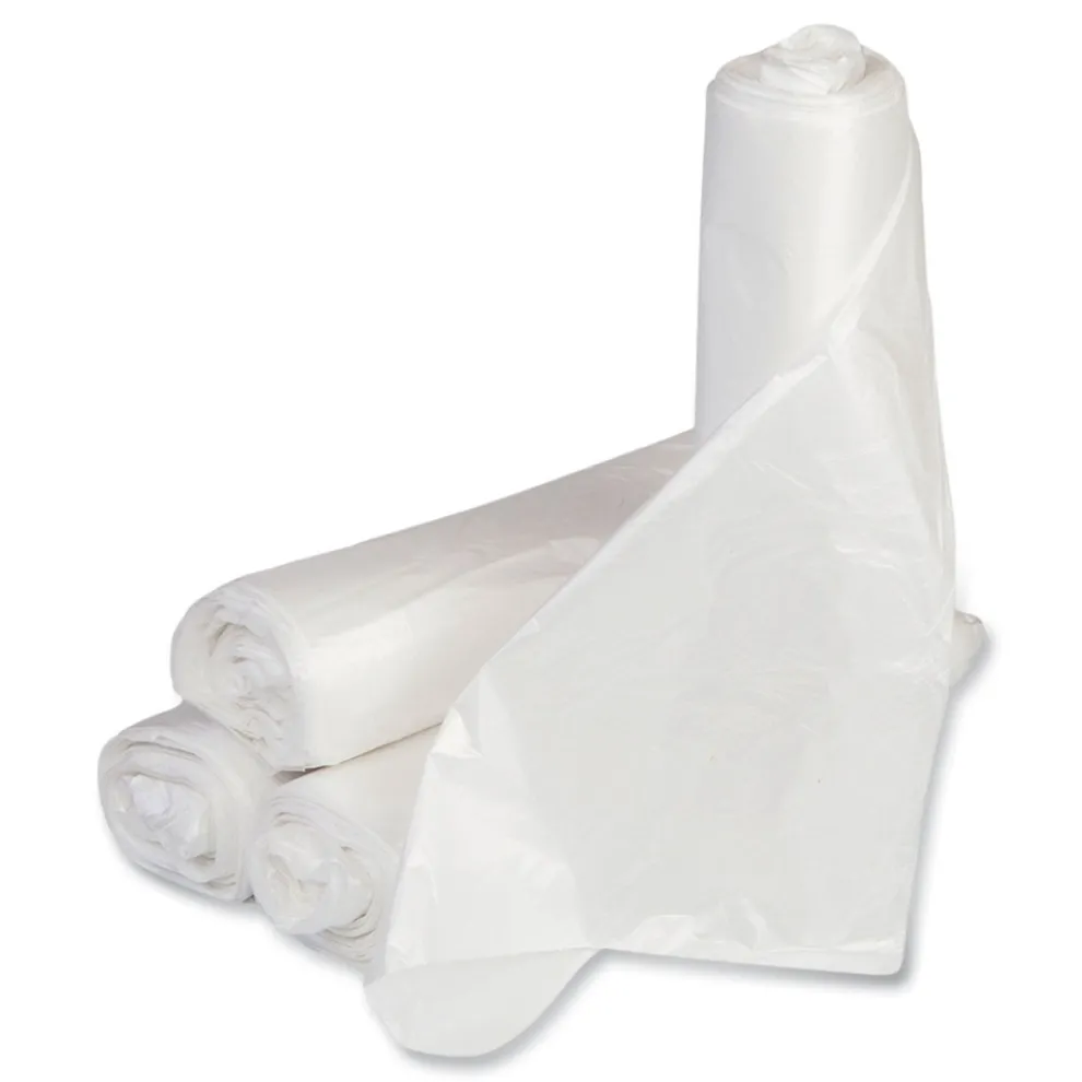 Inteplast Group 10 Gallon 0.35 mil 24 in. x 24 in. Coreless Perforated Roll Low-Density Commercial Can Liners - Clear (50 Bags/Roll, 20 Rolls/Carton)