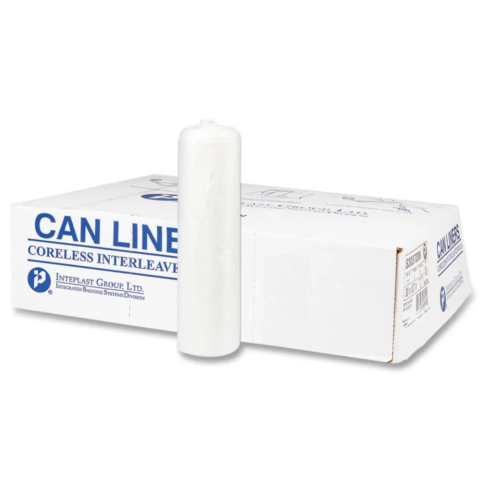 Inteplast Group 43 in. x 48 in. 56 gal 22 mic Interleaved Roll High-Density Commercial Can Liners - Natural (25 Bags/Roll, 8 Rolls/Carton)