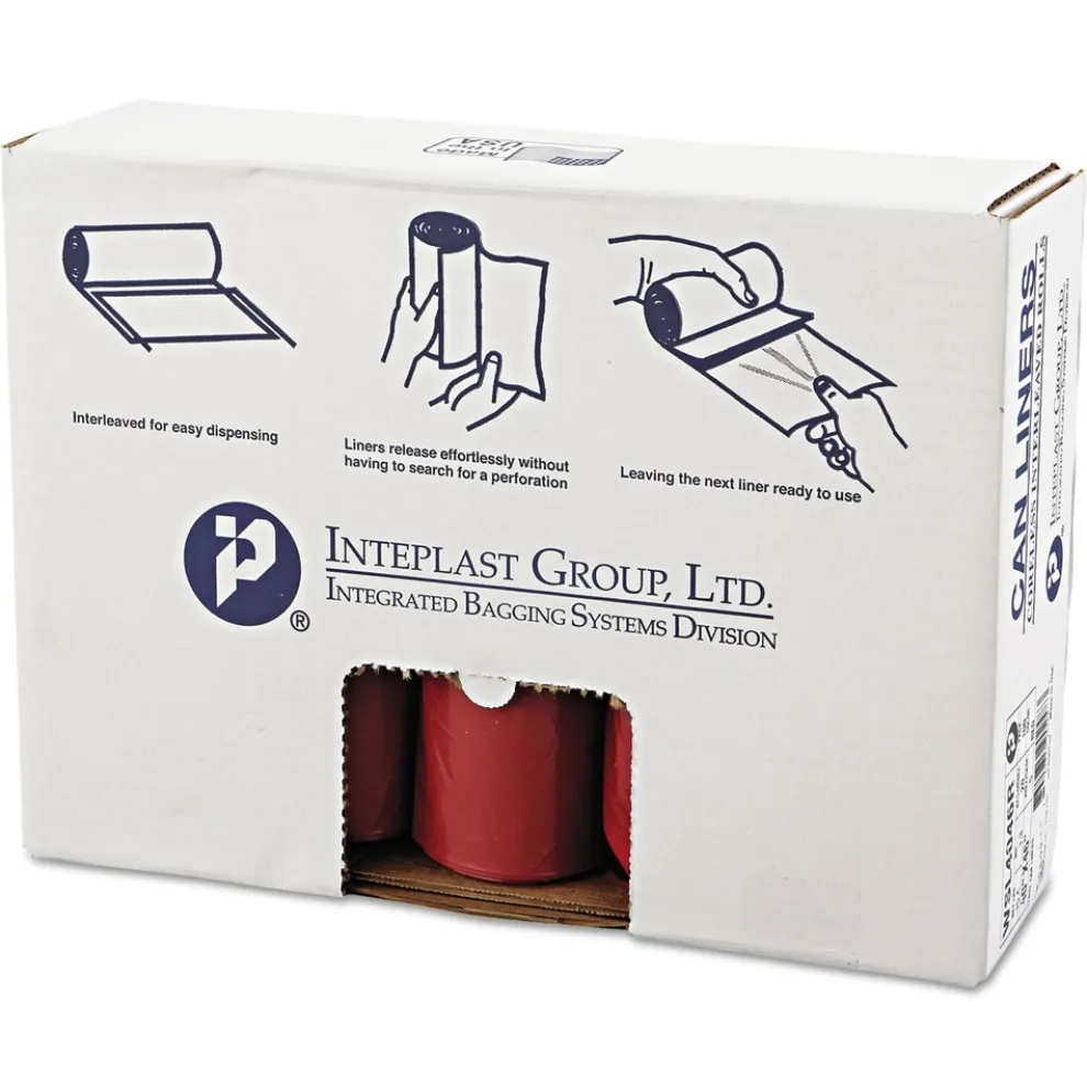 Inteplast Group WSL4046R Low-Density 45 Gallon 40 in. x 46 in. Commercial Can Liners - Red (100/Carton)