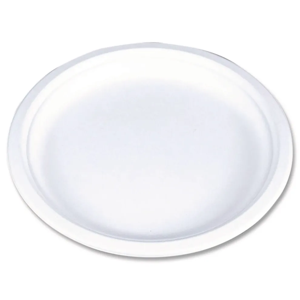 SCT ChampWare Molded Fiber Tableware, Molded Fiber Plate, 9-in dia, White, 125 Plates/Sleeve, 4 Sleeves/Carton