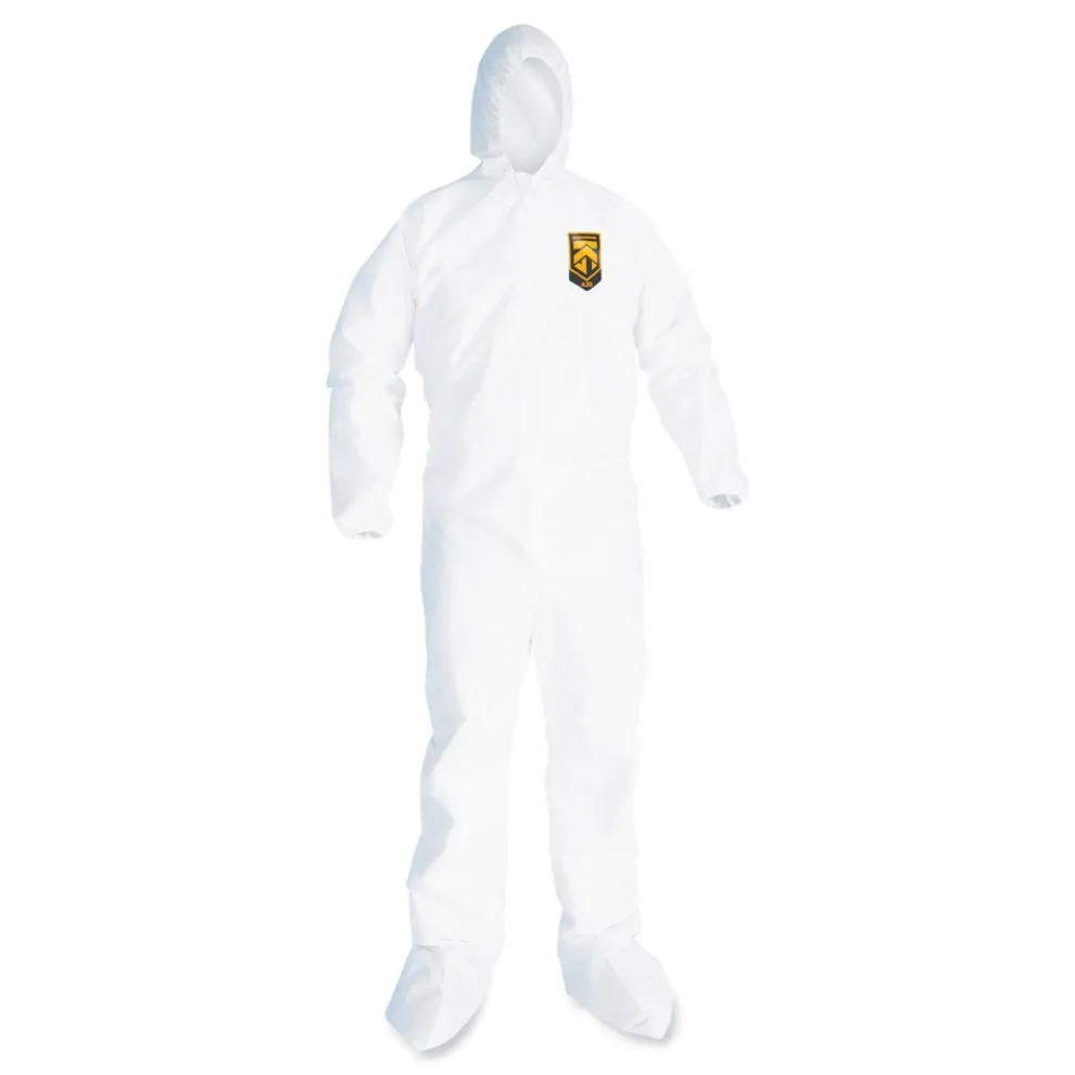 Ansell A20 Hood, Boots, and Elastic-Back Breathable Particle Protection Coveralls - Large, White (24/Carton)