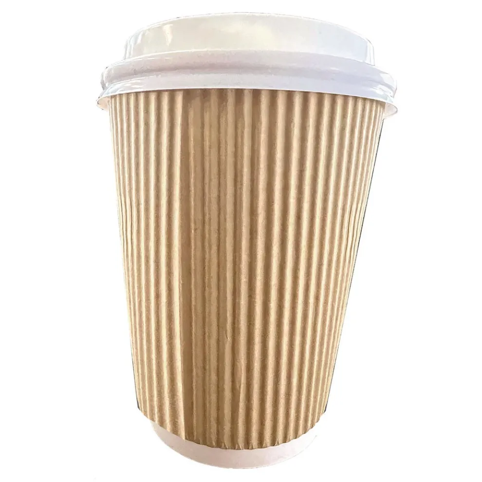 Karat 8 oz Ripple Hot Cups - Kraft/White (500/Carton)