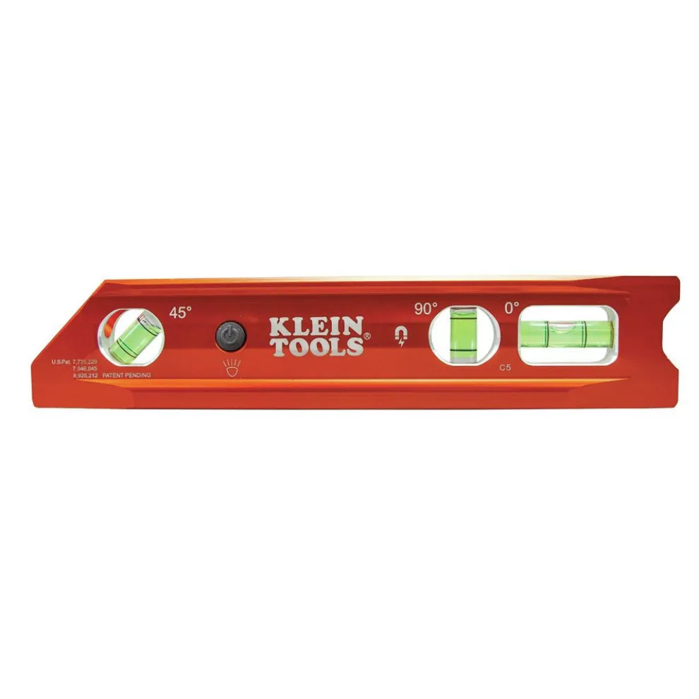 Klein Tools Water/Impact Resistant Lighted Torpedo Level with Magnet, 3 Vials and V-Groove