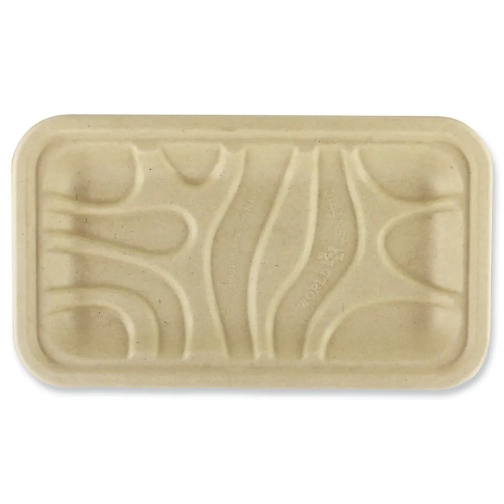 World Centric TR-SC-17S-LFS 4.8 in. x 8.3 in. x 0.7 in. Paper Fiber Trays - Natural (500/Carton)