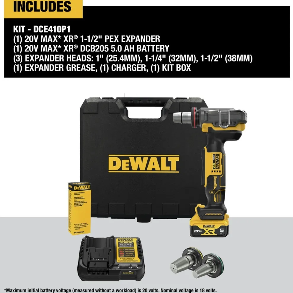 Dewalt 20V MAX XR Brushless Lithium-Ion 1-1/2 in. Cordless PEX Expander Kit (5 Ah)