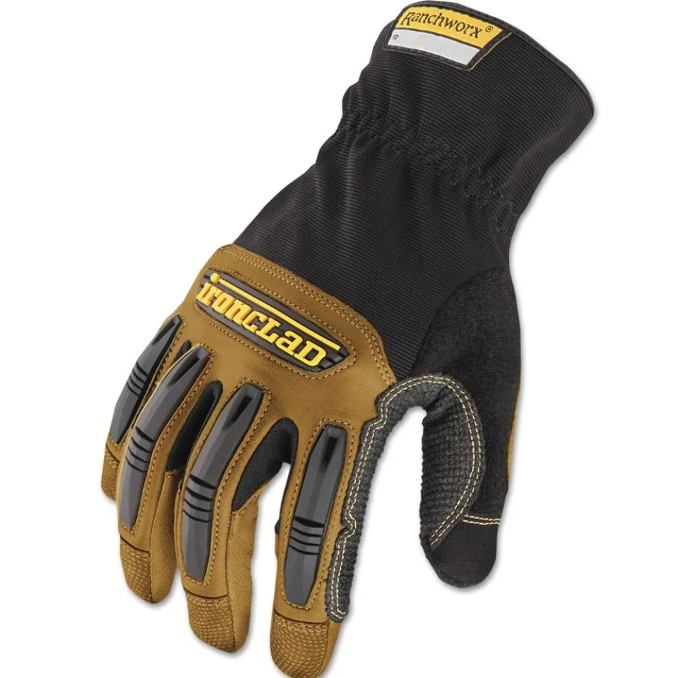 Ironclad Ranchworx Leather Gloves - Large, Black/Tan (1 Pair)