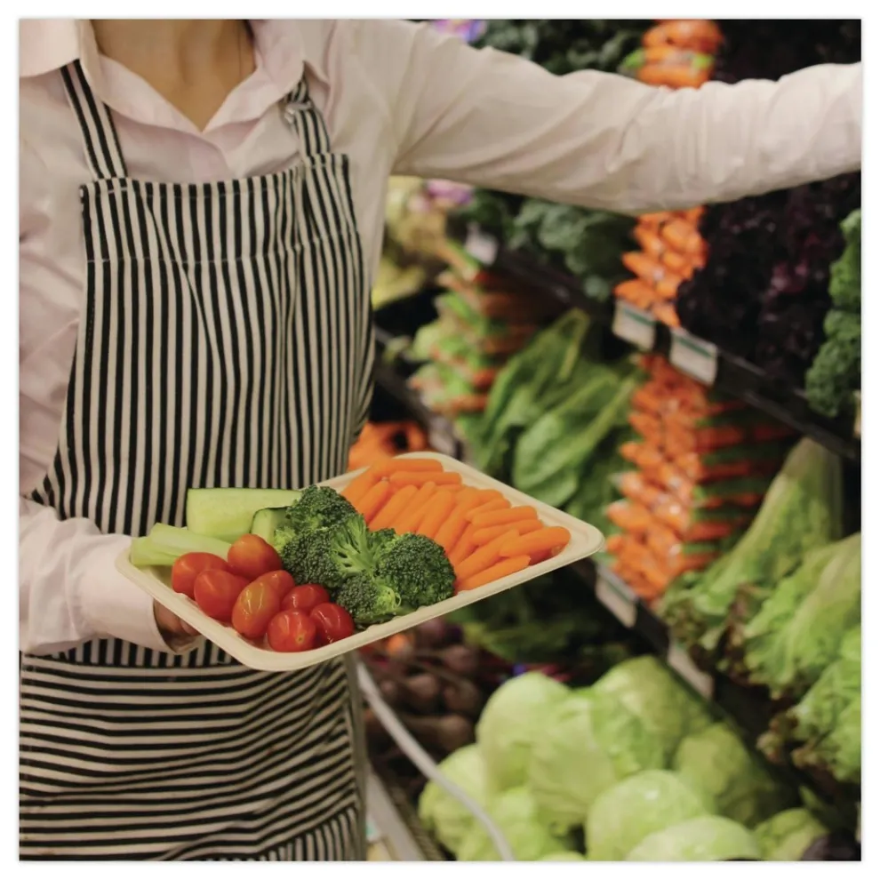 World Centric TRSC2SLLF 8.2 in. x 5.7 in. x 0.7 in. PLA Lined PFAS-Free Paper Fiber Trays - Natural (500/Carton)