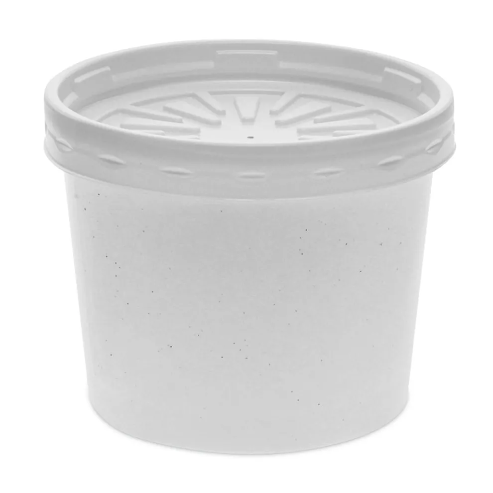 Pactiv Corp. 250/Carton 3.75 in. dia. x 3 in., 12 oz., Paper Round Food Container and Lid Combo - White