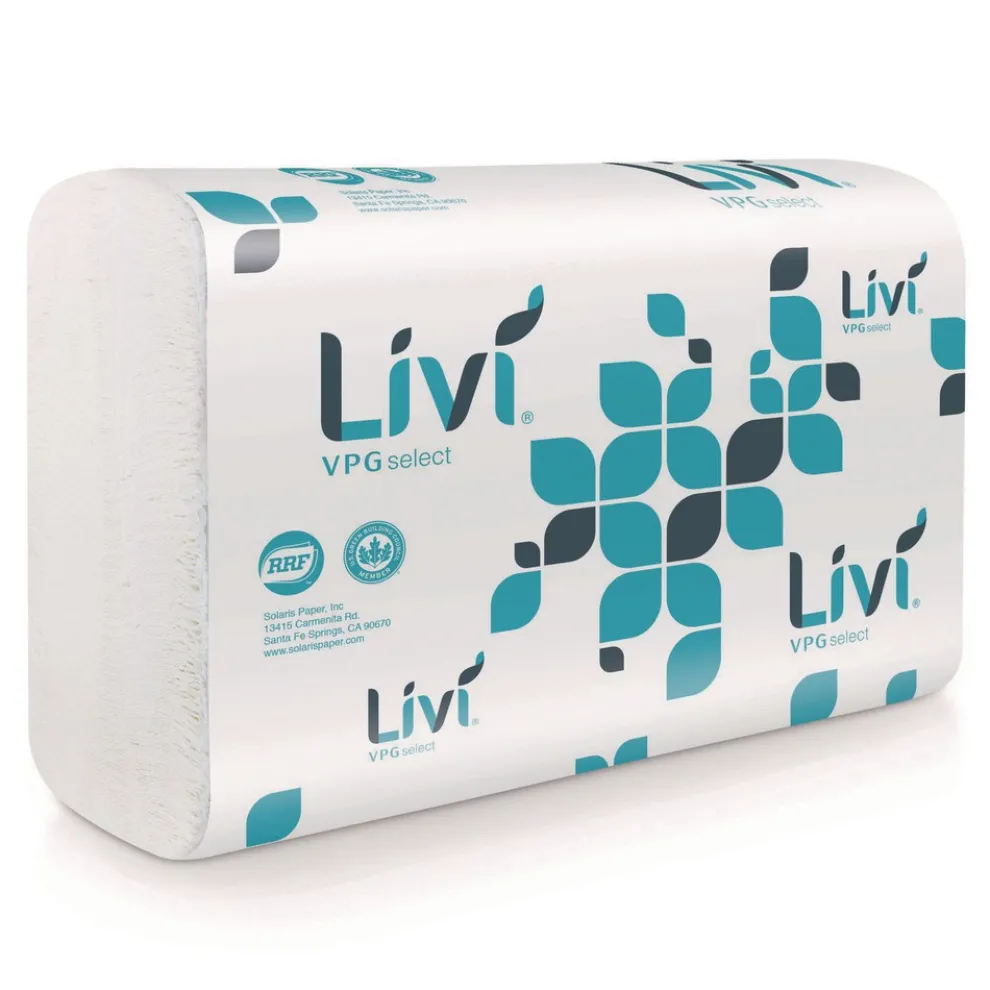 Livi VPG Select 9.45 in. x 9.06 in. 1-Ply Multifold Towel - White (16/Carton)