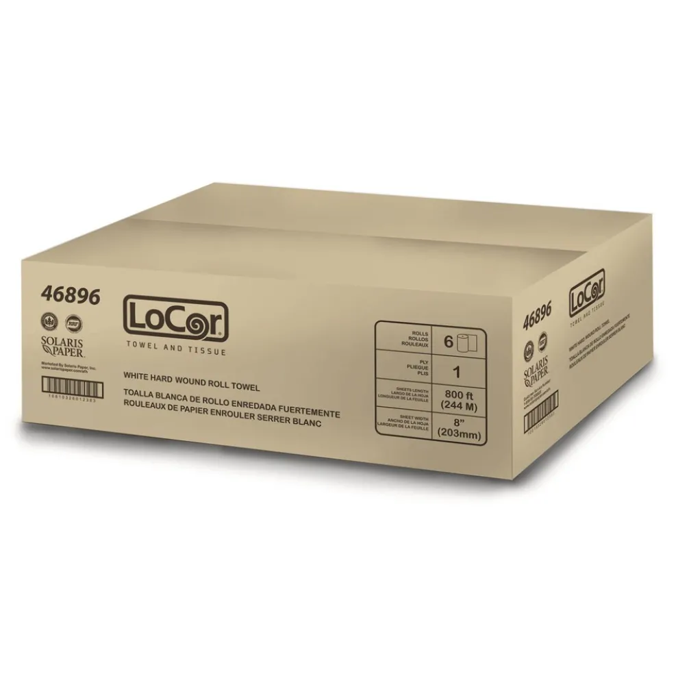 LoCor 8 in. x 800 ft. 1-Ply Hard Wound Roll Towel - White (6/Carton)