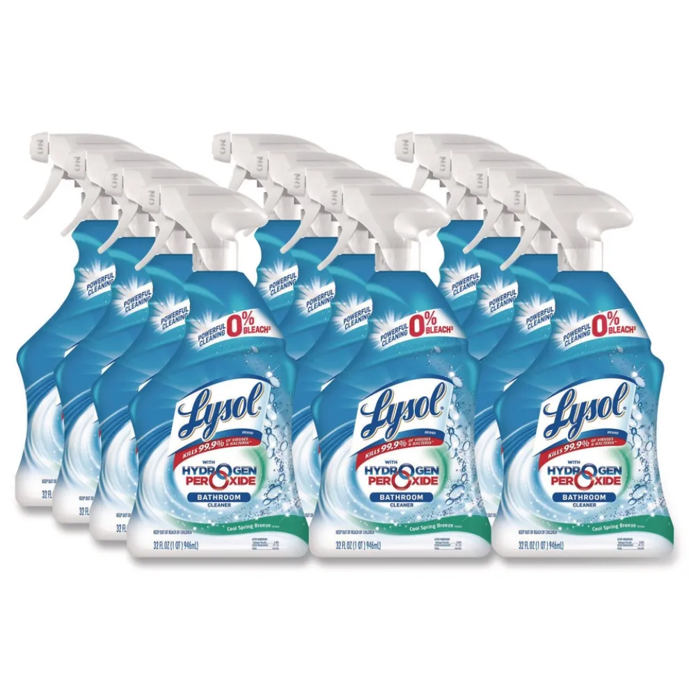 LYSOL Brand 19200-99828 Bathroom Cleaner with Hydrogen Peroxide Cool Spring Breeze 32 oz Trigger Spray Bottle (12/Carton)