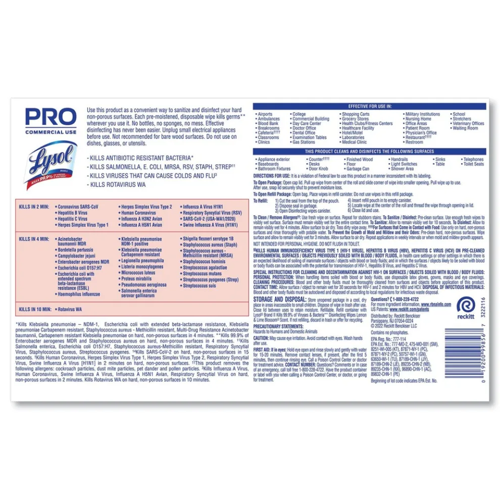 LYSOL Brand 6 in. x 8 in. 1-Ply Professional Disinfecting Wipe Bucket - Lemon and Lime Blossom White