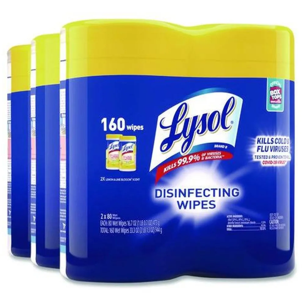 LYSOL Brand 1-Ply 7 in. x 7.25 in. Disinfecting Wipes - Lemon and Lime Blossom Scent, White (3/Carton)