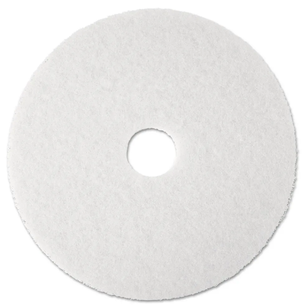 3M 4100 13 in. Diameter Low-Speed Super Polishing Floor Pads - White (5/Carton)