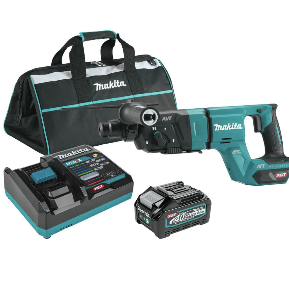 Makita 40V max XGT Brushless Lithium-Ion 1-1/8 in. Cordless AFT/AWS Capable Accepts SDS-PLUS Bits AVT D-Handle Rotary Hammer Kit (4 Ah)