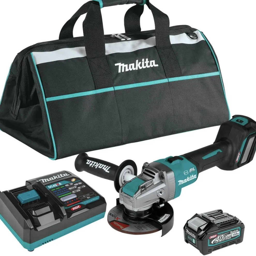 Makita 40V Max XGT Brushless Lithium-Ion 5 in. Cordless X-LOCK AWS Angle Grinder with Electric Brake Kit (4 Ah)