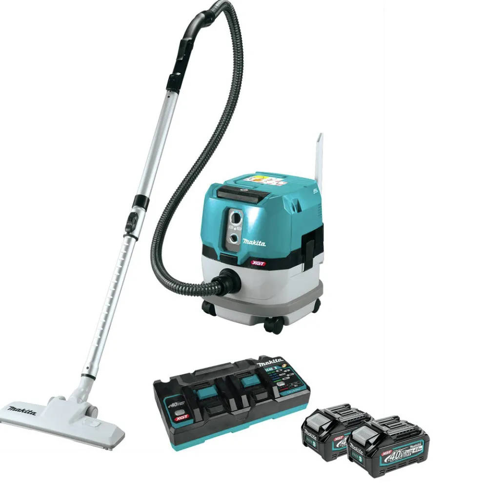 Makita 40V max XGT Brushless Lithium-Ion 2.1 Gallon Cordless Wet/Dry Dust Extractor Vacuum Kit with 2 Batteries (4 Ah)