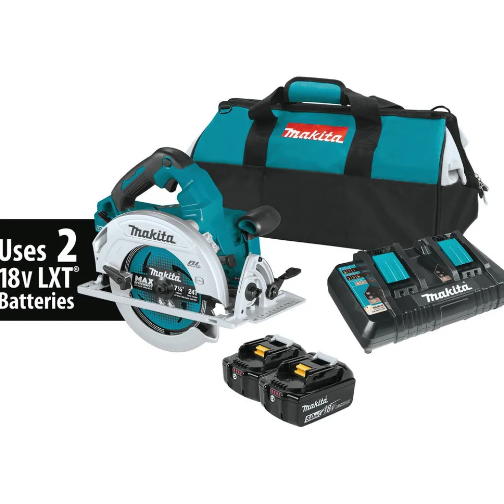 Makita XSH06PT 18V X2 (36V) LXT Brushless Lithium-Ion 7-1/4 in. Cordless Circular Saw Kit with 2 Batteries (5 Ah)