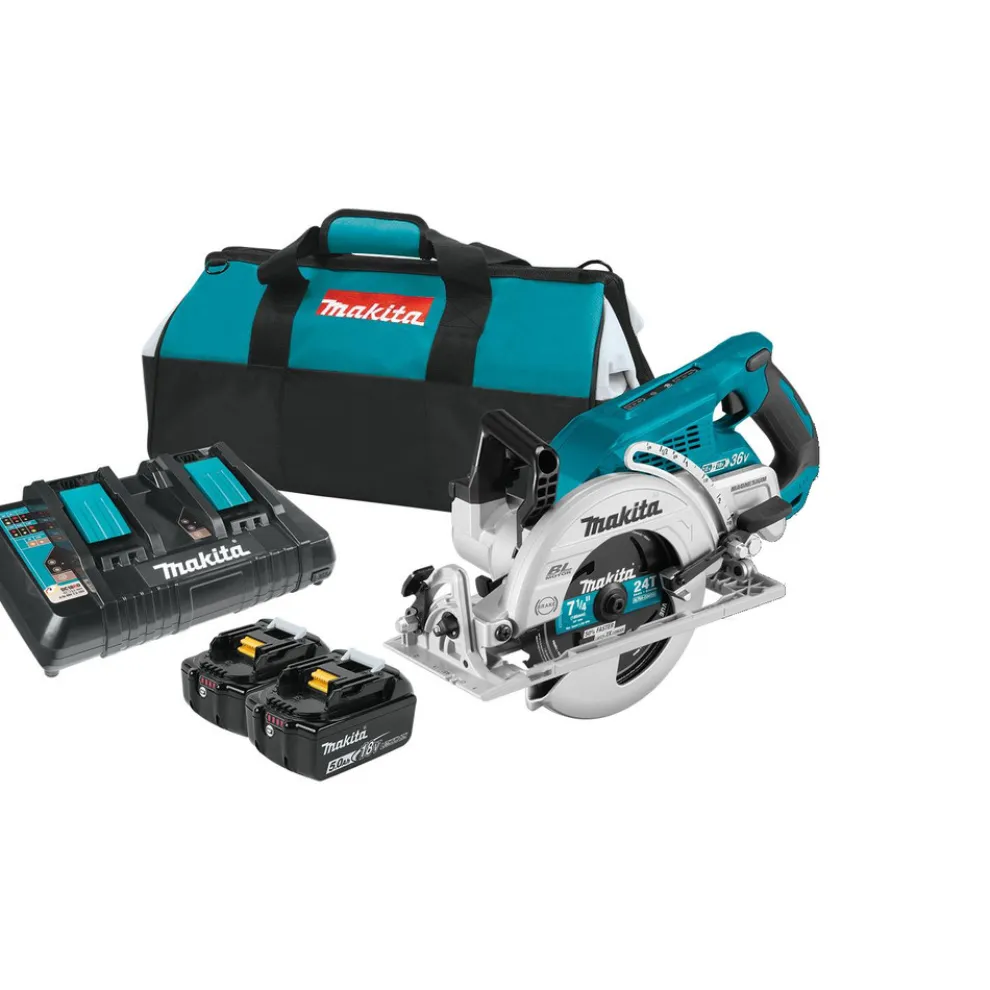 Makita XSR01PT 18V X2 (36V) LXT Brushless Lithium-Ion 7-1/4 in. Cordless Rear Handle Circular Saw Kit with 2 Batteries (5 Ah)