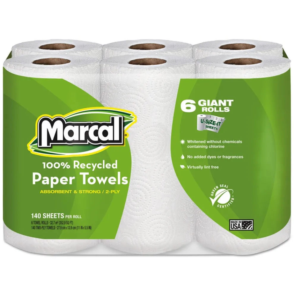 Marcal 6181 2 Ply 5-1/2 in. x 11 in. 100% Premium Recycled Kitchen Roll Towels (24/Carton)