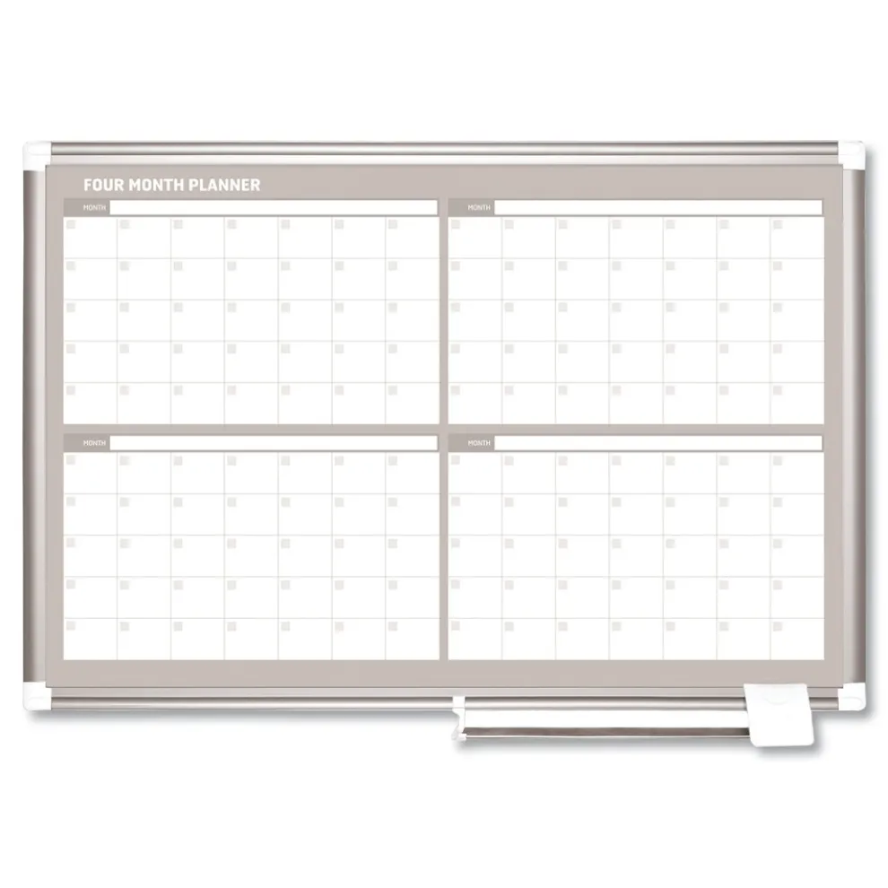 MasterVision 36 in. x 24 in. 4-Month Planning/Scheduling Magnetic Dry Erase Calendar Board - White Surface, Satin Aluminum Frame