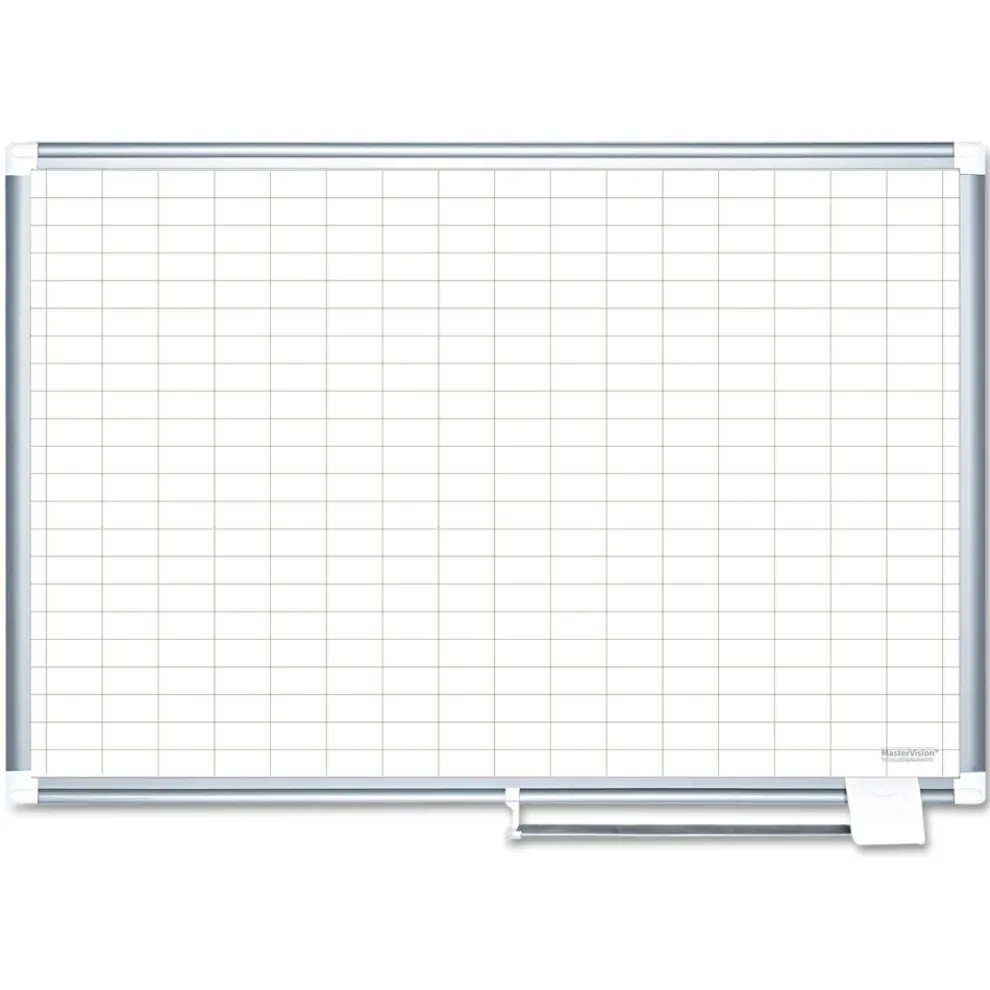 MasterVision 48 in. x 36 in. 1 in. x 2 in. Cells Gridded Magnetic Steel Dry Erase Project Planning Board - White Surface/Satin Aluminum Frame