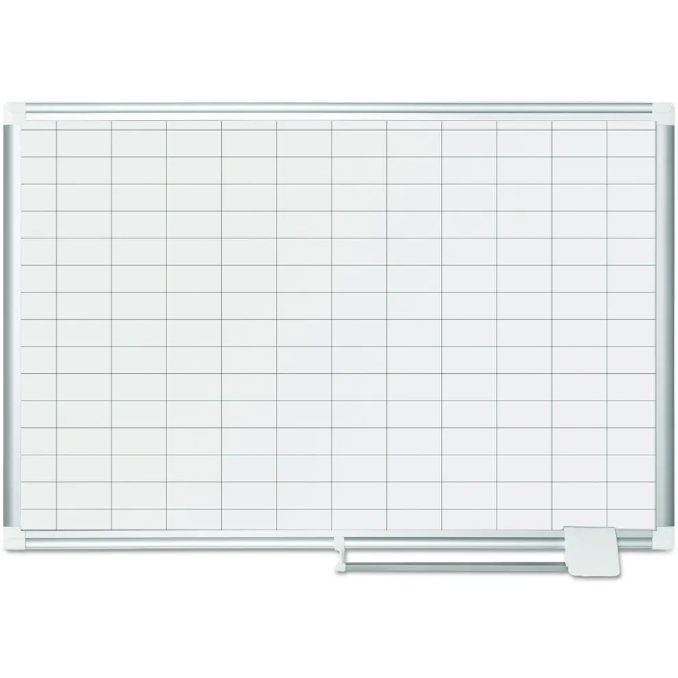 MasterVision 36 in. x 24 in. Gridded Magnetic Steel Dry Erase Project Planning Board - White Surface, Satin Aluminum Frame