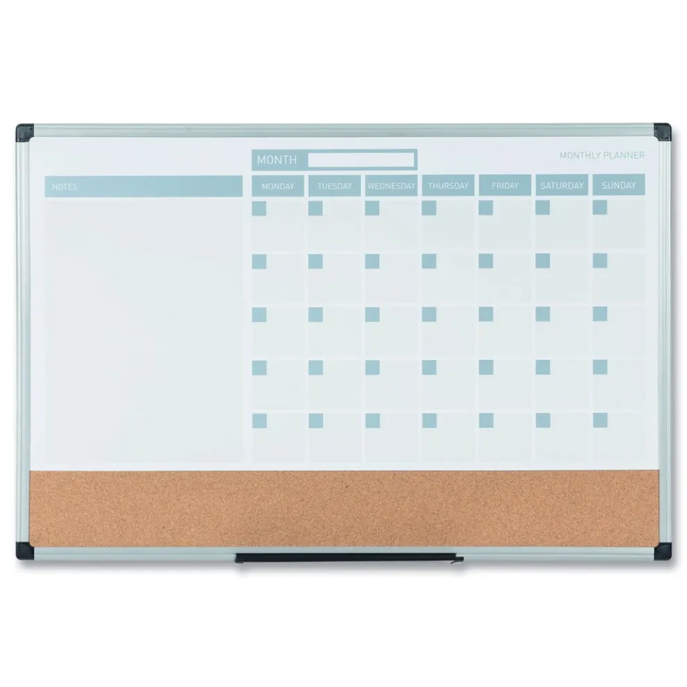 MasterVision 24 in. x 18 in. 3-in-1 Monthly Planning/Scheduling Calendar Planner Board - Tan/White/Blue Surface/Satin Aluminum Frame