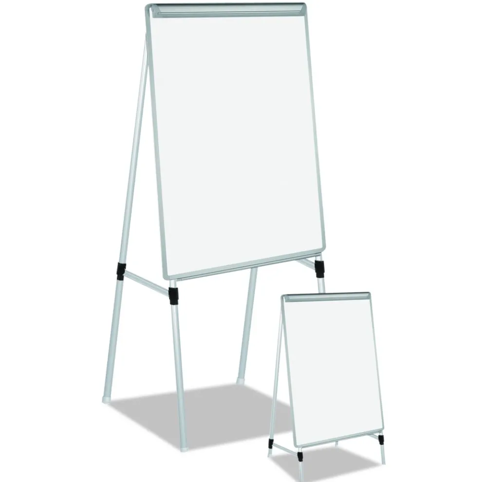 MasterVision 28 in. x 39.5 in. Silver Easy Clean Dry Erase Quad-Pod Presentation Easel - White Surface/Black/Satin Aluminum Frame