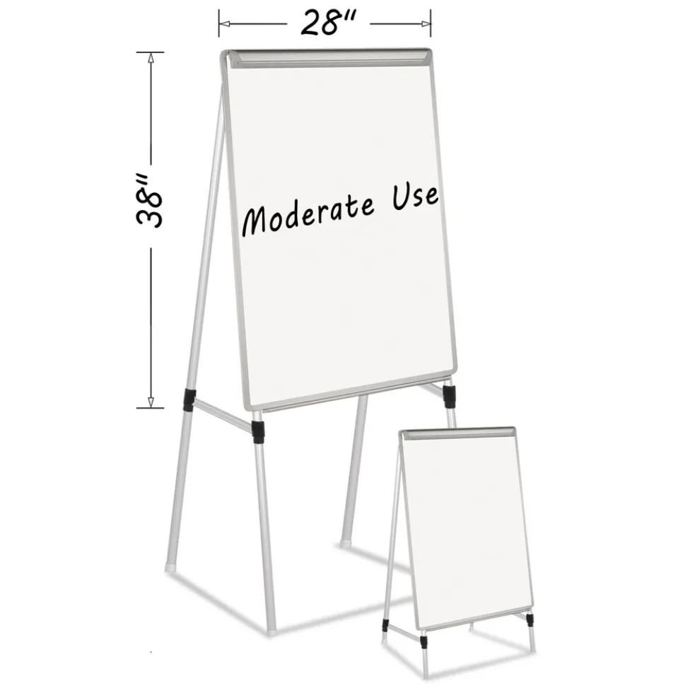 MasterVision 28 in. x 39.5 in. Silver Easy Clean Dry Erase Quad-Pod Presentation Easel - White Surface/Black/Satin Aluminum Frame