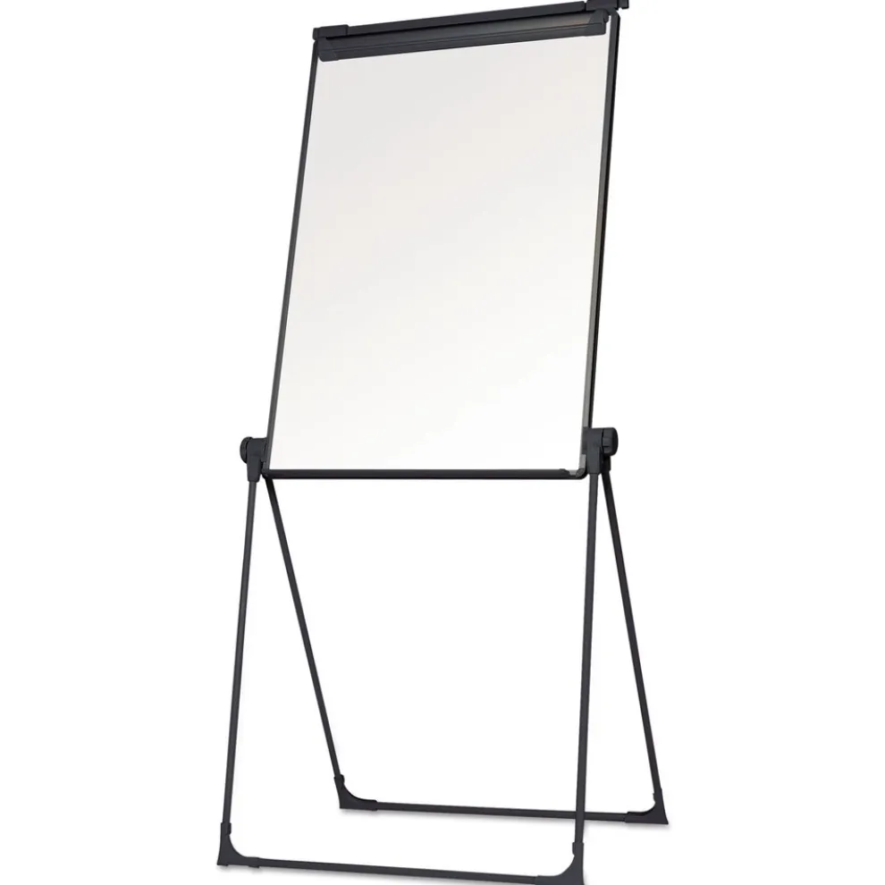 MasterVision 28.5 in. x 37.5 in. Folds-to-a-Table Melamine Easel - White Surface/Black Steel Frame