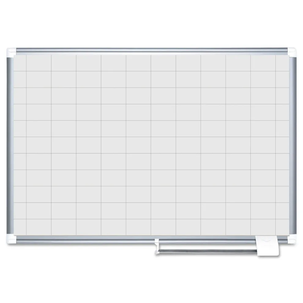 MasterVision 48 in. x 36 in. 2 in. x 3 in. Cells Gridded Magnetic Steel Dry Erase Project Planning Board - White Surface/Satin Aluminum Frame