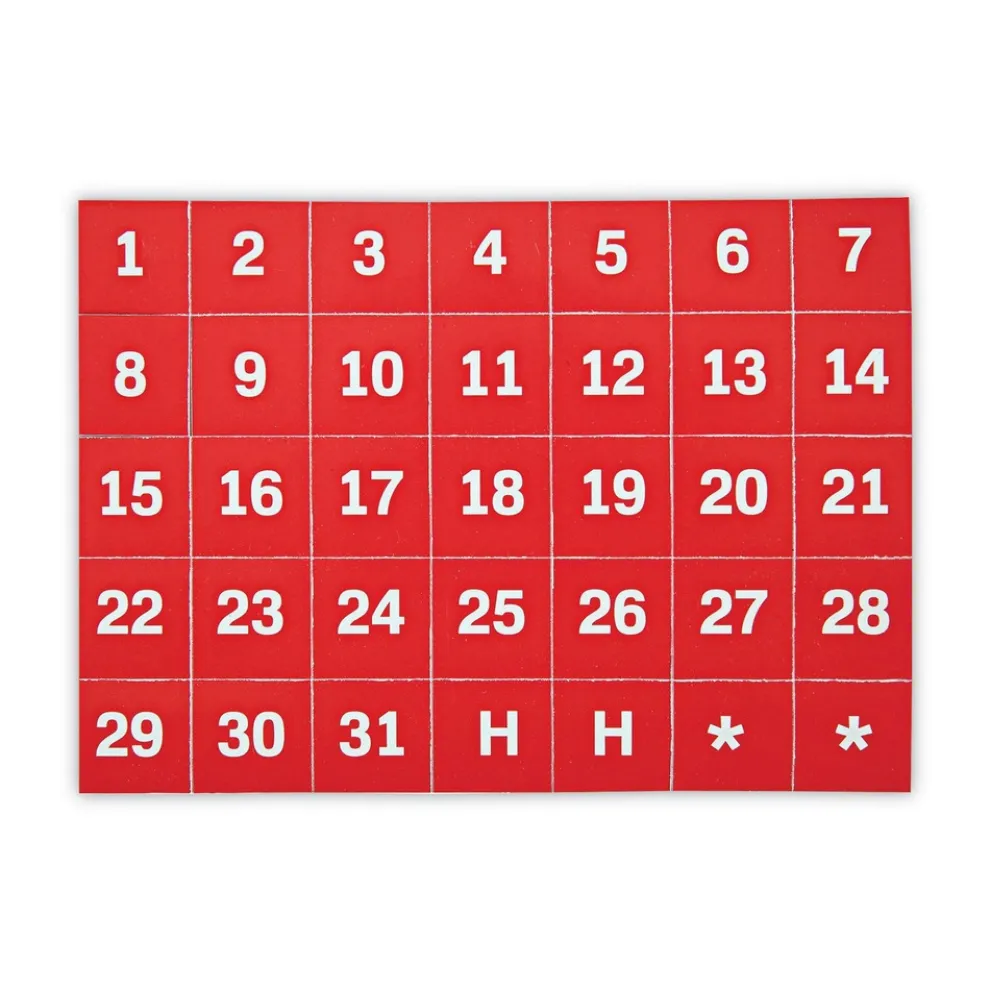 MasterVision 1 in. x 1 in. Calendar Dates Interchangeable Magnetic Board Accessories - Red/White (35/Pack)