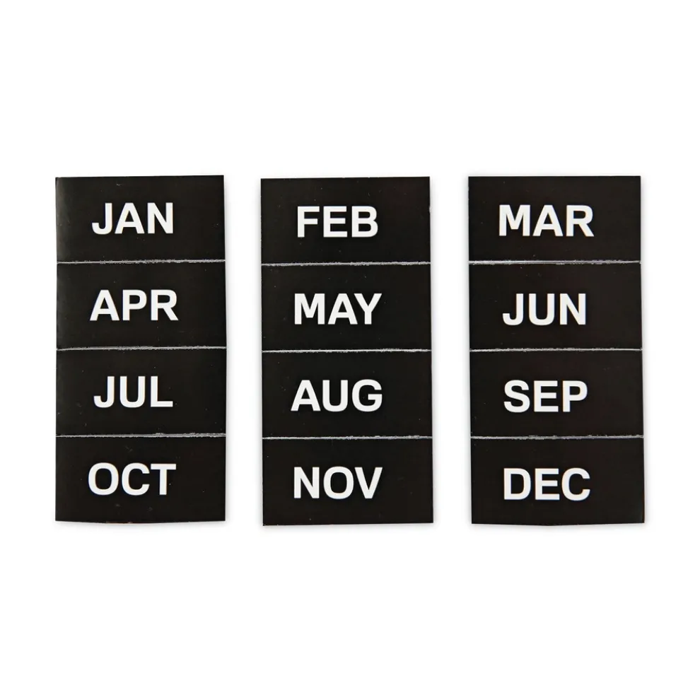 MasterVision 2 in. x 1 in. Months of Year Interchangeable Magnetic Board Accessories - Black/White (12/Pack)