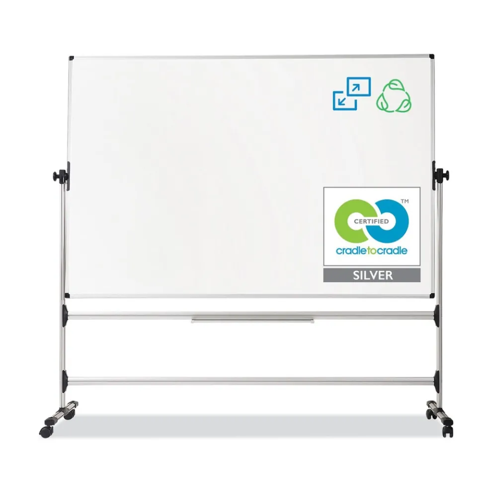 MasterVision Silver Easy Clean 36 in. x 48 in. Steel Frame Mobile Revolver Earth Dry Erase Board - White/Silver