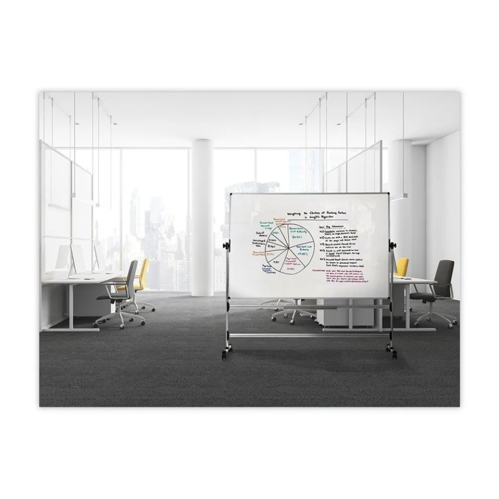 MasterVision Silver Easy Clean 36 in. x 48 in. Steel Frame Mobile Revolver Earth Dry Erase Board - White/Silver