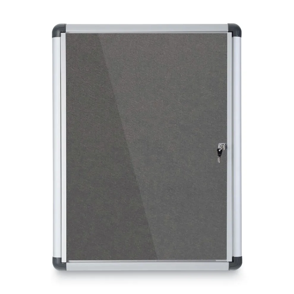 MasterVision Slim-Line 28 in. x 38 in. Enclosed Fabric One Door Bulletin Board - Gray