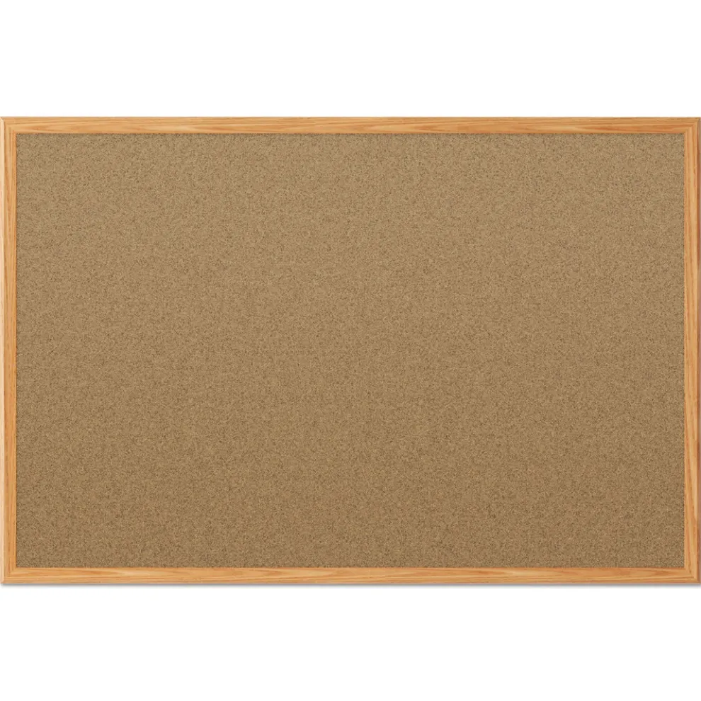 Mead 48 in. x 36 in. Economy Cork Board with Oak Frame - Tan Surface/Oak Finished Fiberboard (MDF) Frame