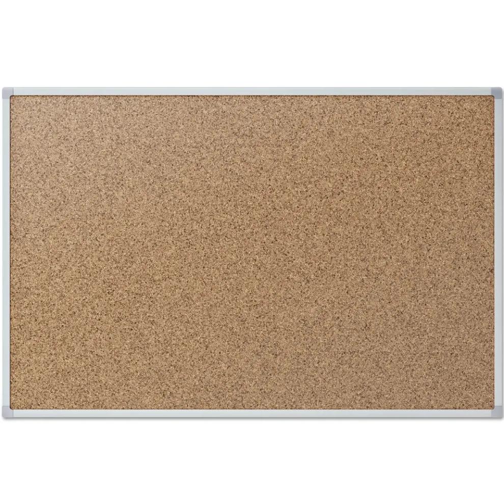 Mead Economy 24 x 18 Cork Board with Aluminum Frame - Tan Surface/Silver Aluminum Frame