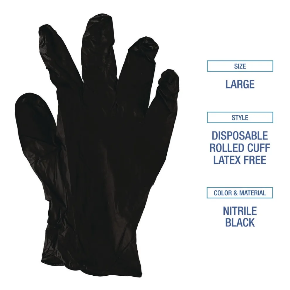 Boardwalk 4.4 mil Disposable General-Purpose Powder-Free Nitrile Gloves - Large, Black (100/Box)